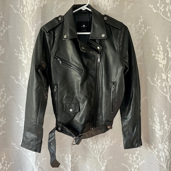 7 for all Mankind Black Leather Moto Jacket | Small | NWOT - Picture 1 of 6